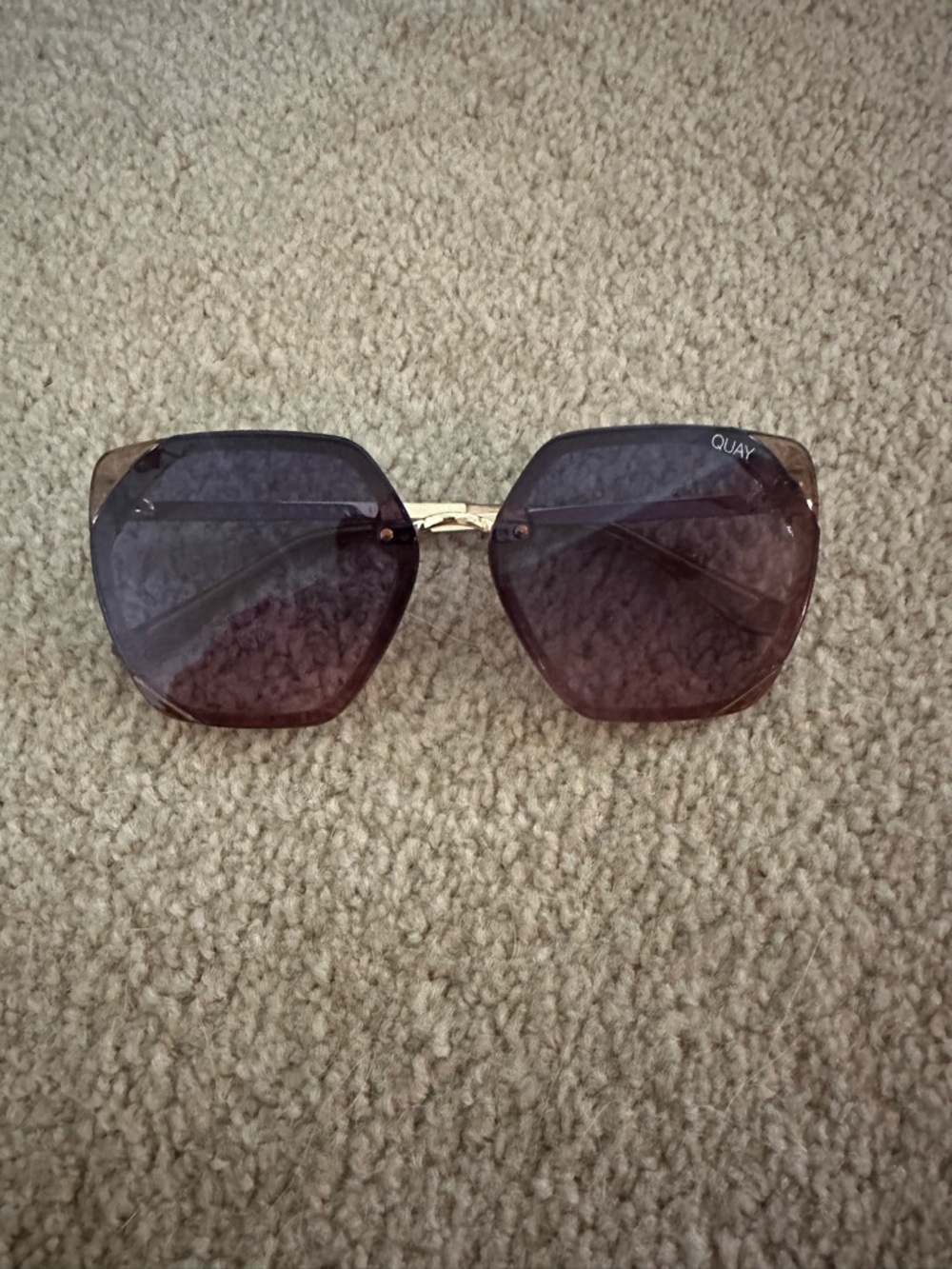 Quay Australia Oversized Hexagonal Sunglasses in Brown and Gold